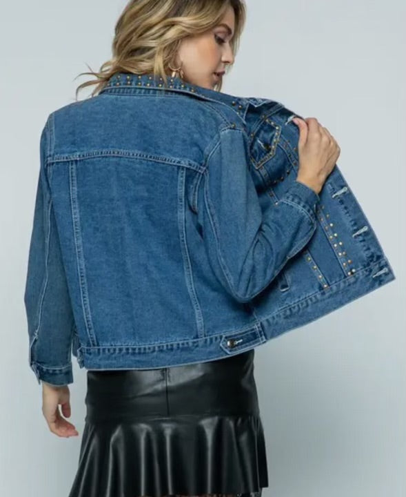 LUCILLE BRASS STUDDED DENIM JACKET