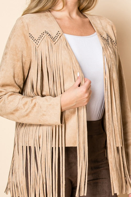 WINIFRED FAUX SUEDE FRINGE JACKET