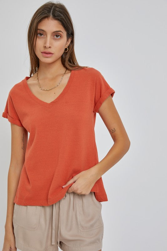 BASIC GARMENT DYED V NECK TEE