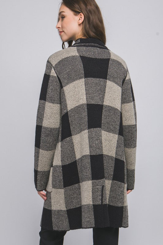 MAZIE BUFFALO PLAID PRINT CARDIGAN