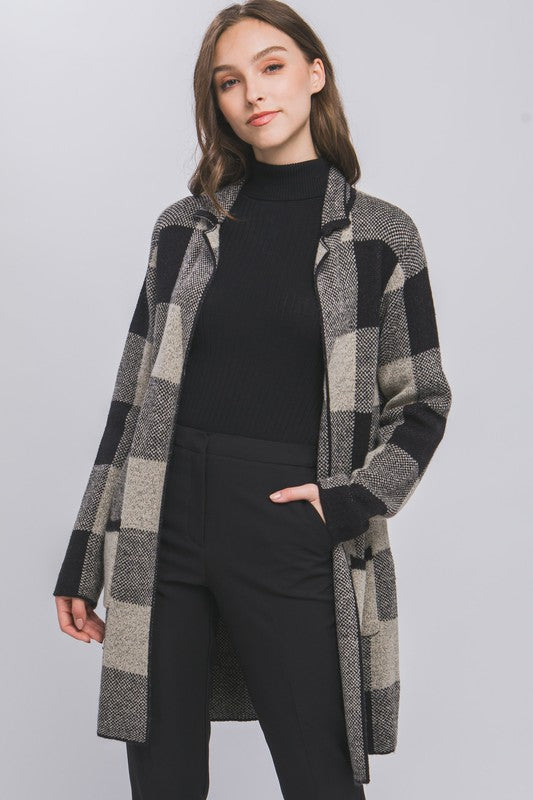 MAZIE BUFFALO PLAID PRINT CARDIGAN