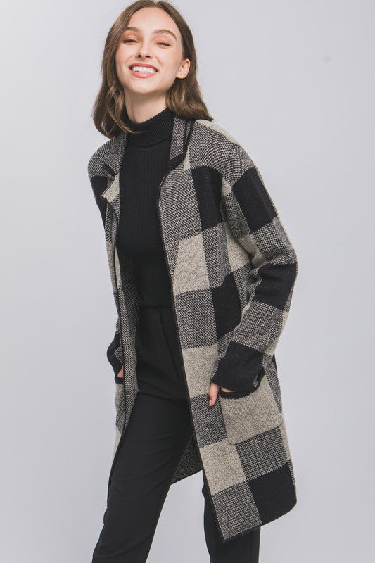 MAZIE BUFFALO PLAID PRINT CARDIGAN