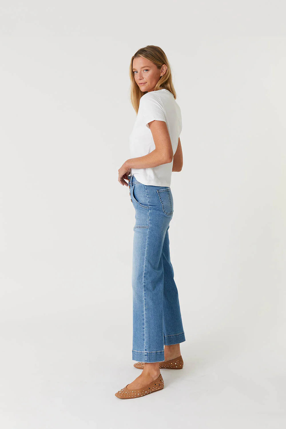 CAMILLE EXPOSED BUTTON FLY DENIM
