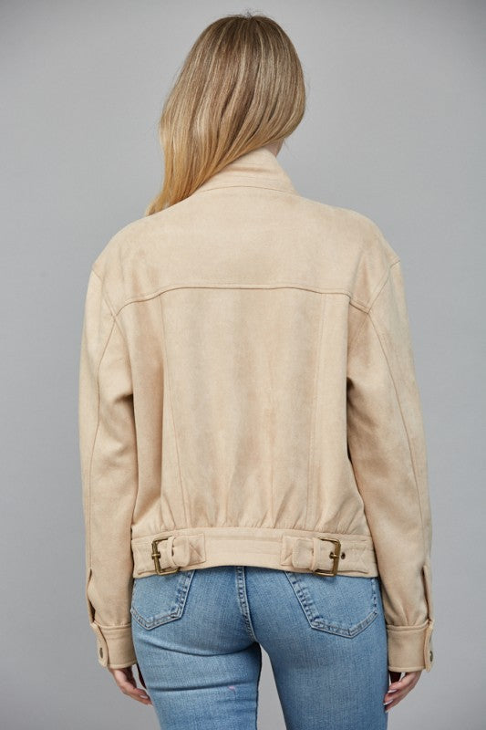 CARISSA FAUX SUEDE BOMBER JACKET