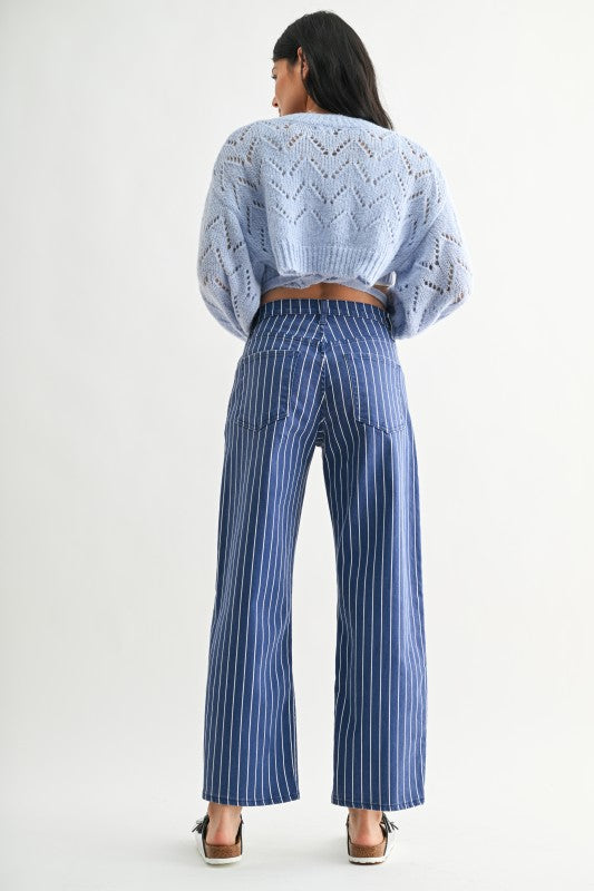 ANA STRIPED BARREL JEANS