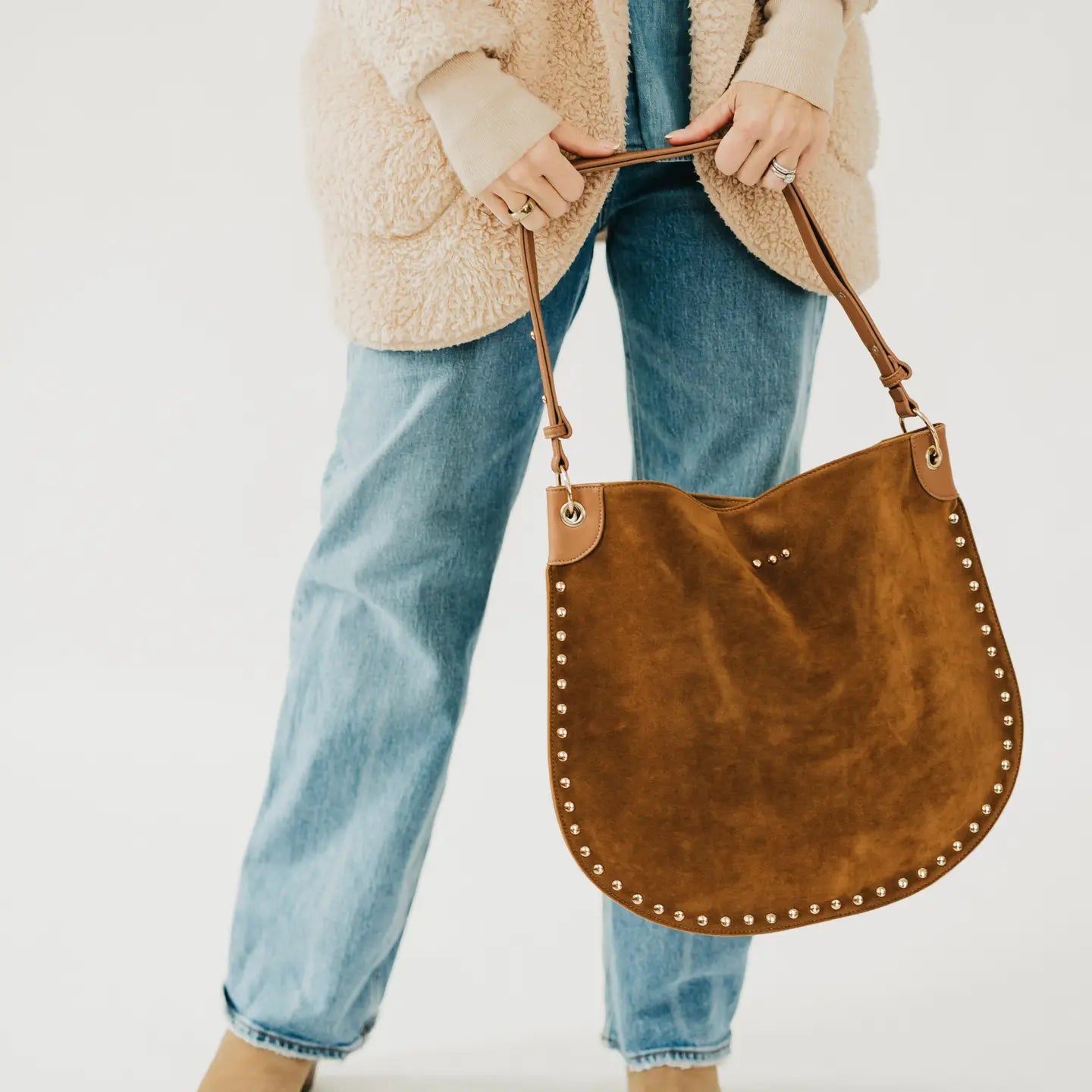 ROSALIE RIVET FAUX SUEDE HOBO BAG