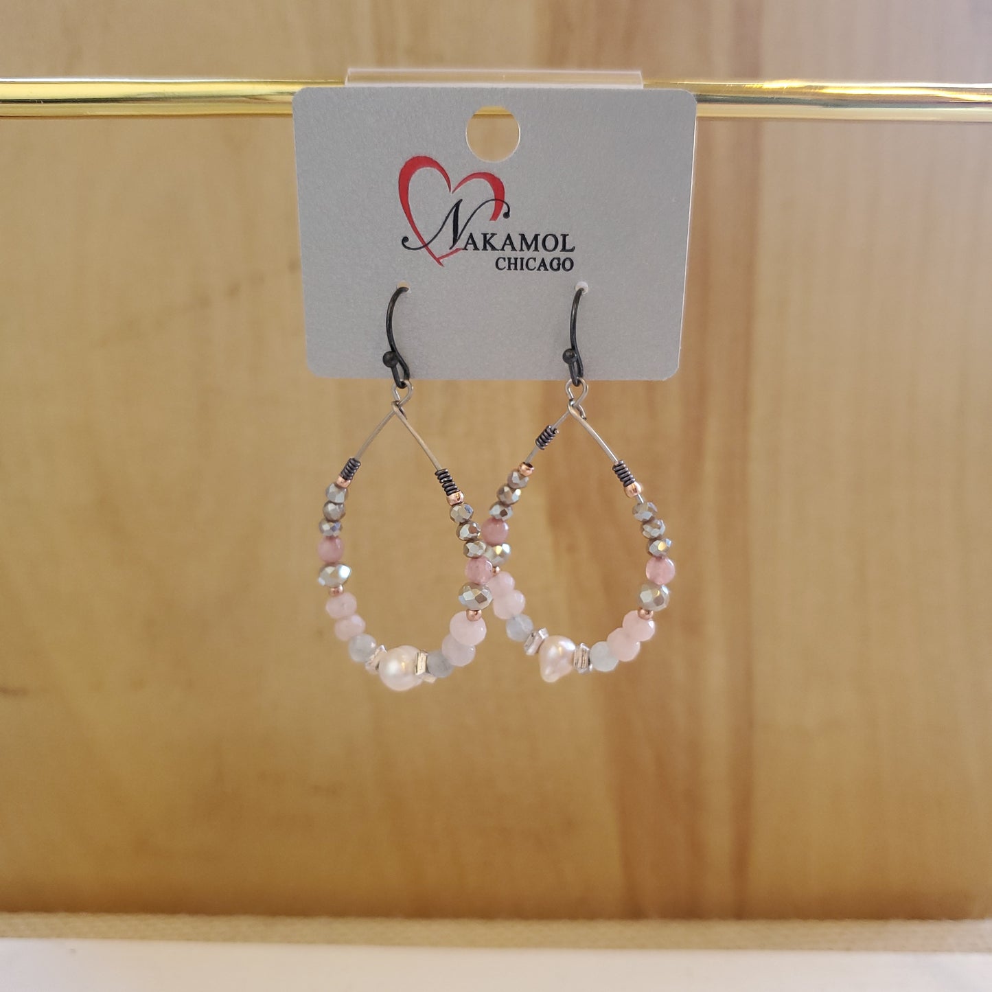 PEARL & ROSE QUARTZ TEARDROP EARRINGS