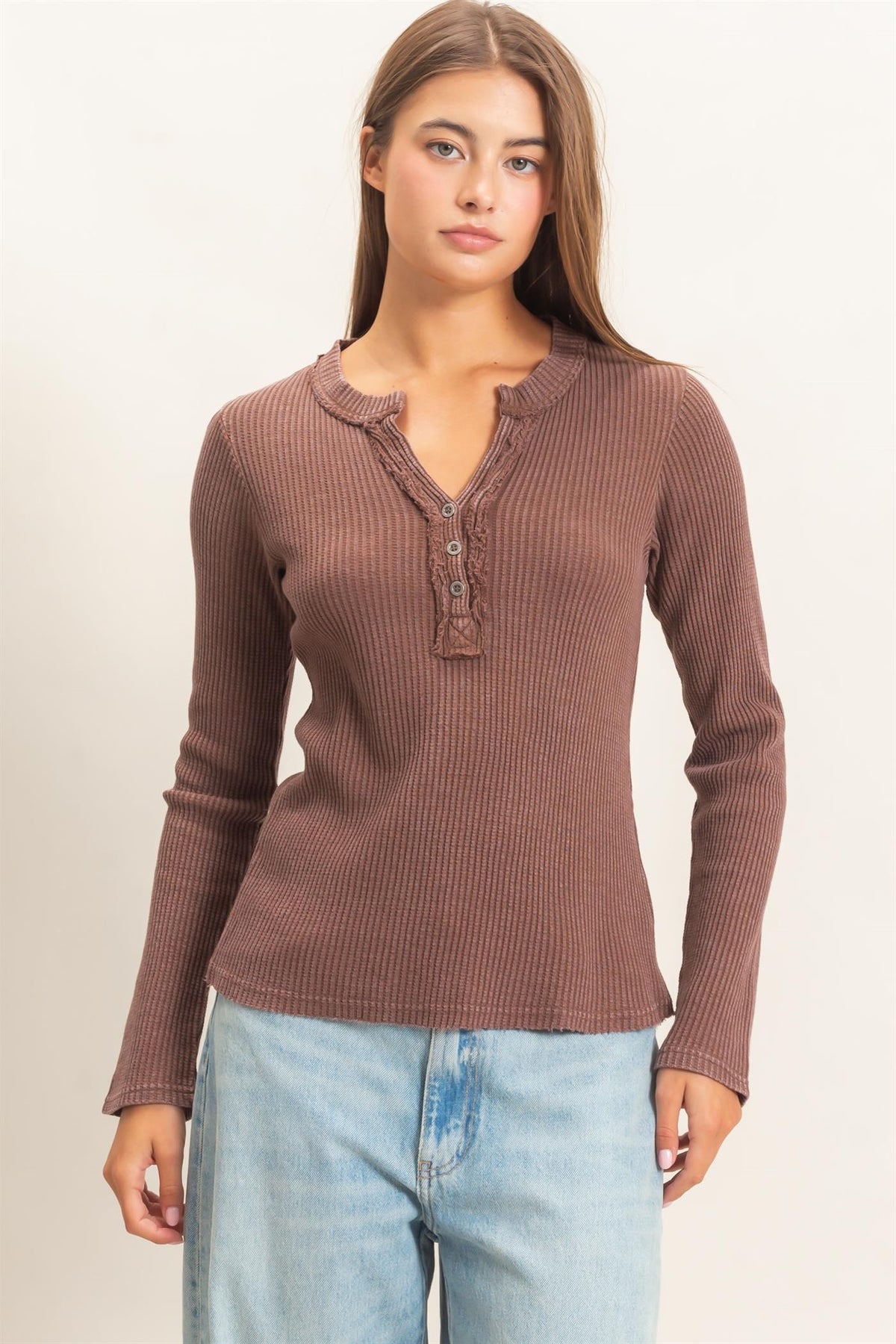 LENORA WAFFLE KNIT HENLEY