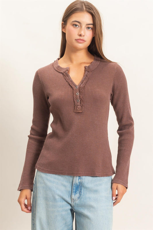 LENORA WAFFLE KNIT HENLEY