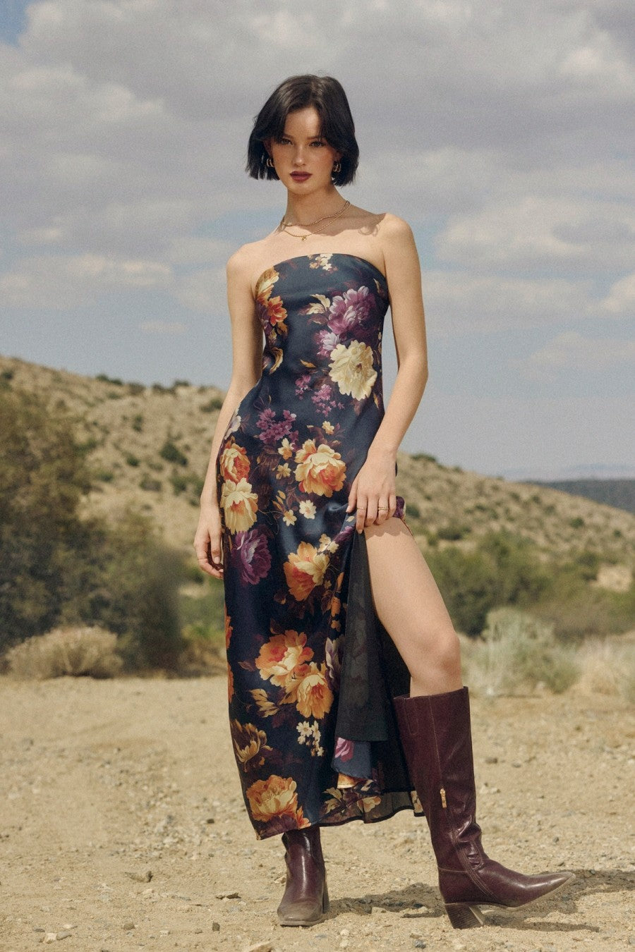 CAMI FLORAL STRAPLESS MAXI DRESS