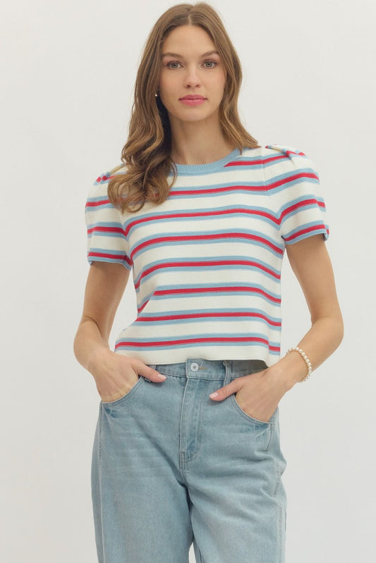 AUDREY STRIPED SWEATER TOP