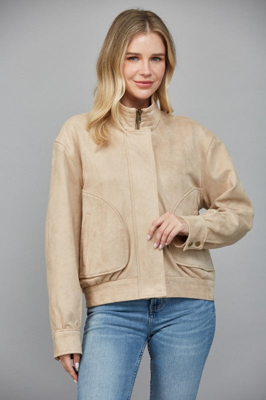 CARISSA FAUX SUEDE BOMBER JACKET