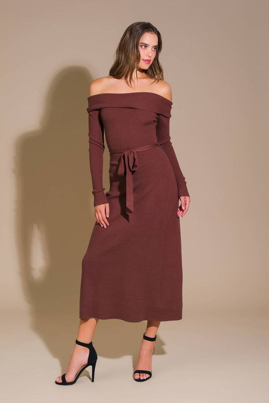 JAYDE OFF THE SHOULDER SWEATER DRESS