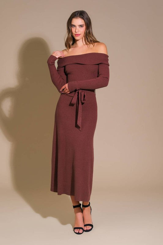 JAYDE OFF THE SHOULDER SWEATER DRESS