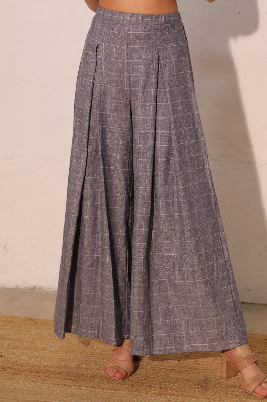 ANNETTE LINEN PLAID TROUSERS