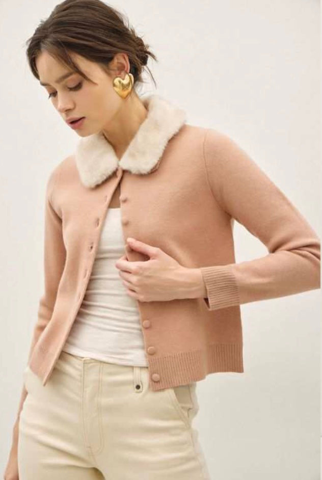 DEBBIE FUR COLLAR CARDIGAN