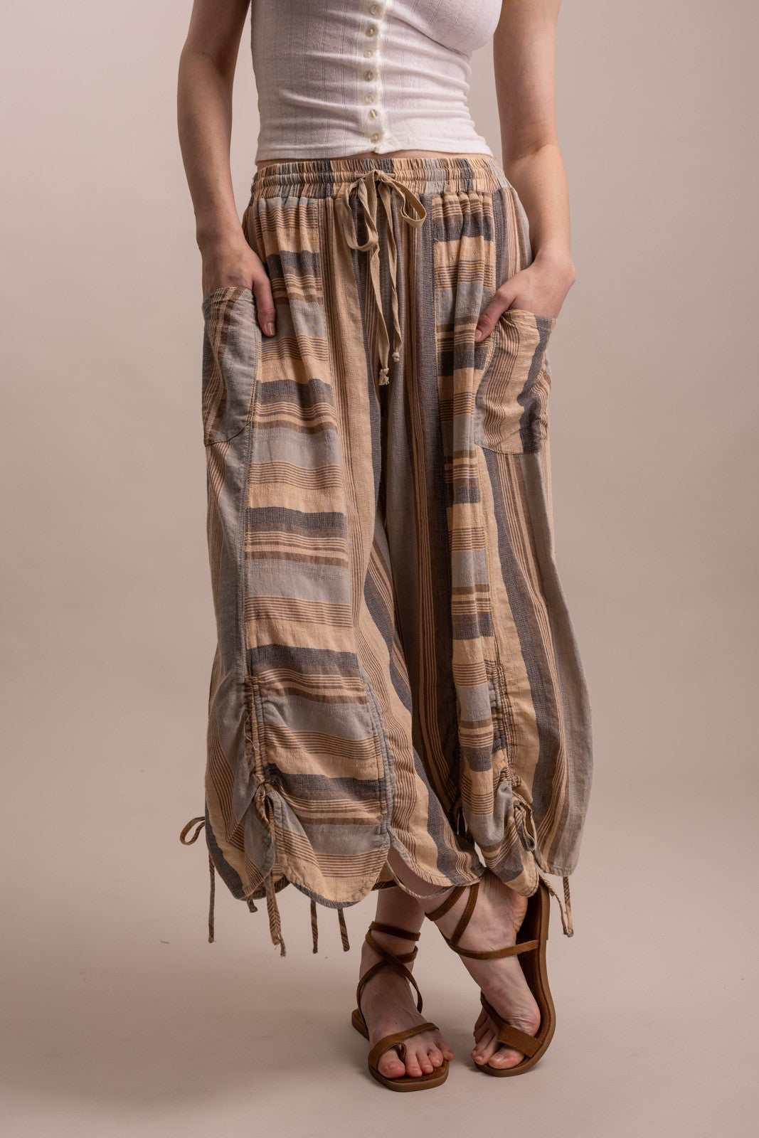 JULIE STRIPE RUCHED PANTS
