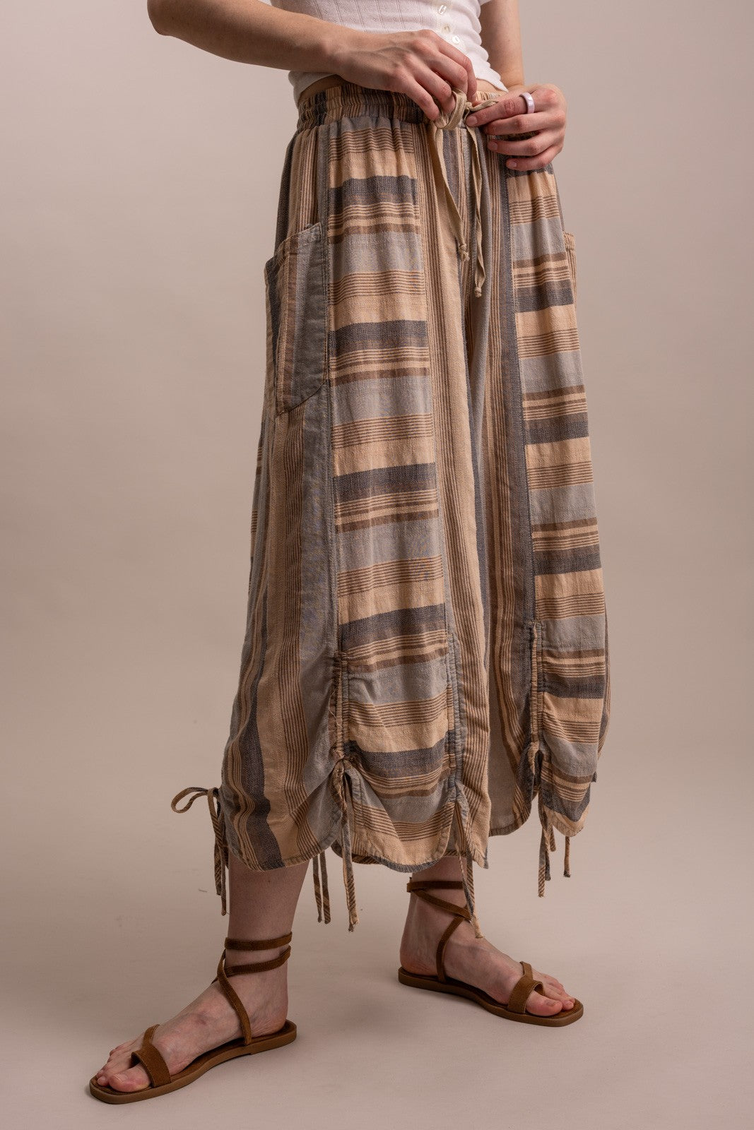 JULIE STRIPE RUCHED PANTS