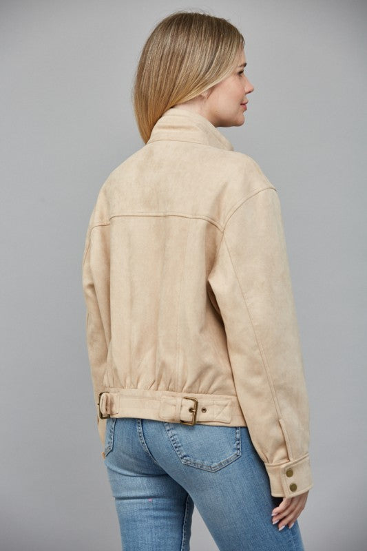 CARISSA FAUX SUEDE BOMBER JACKET