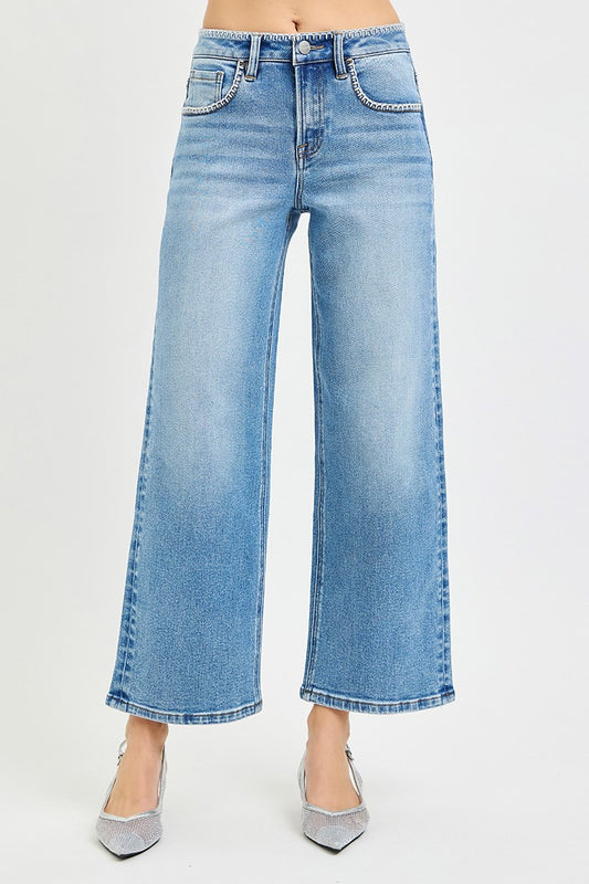 KAYLANI WHIPSTITCH WIDE LEG DENIM