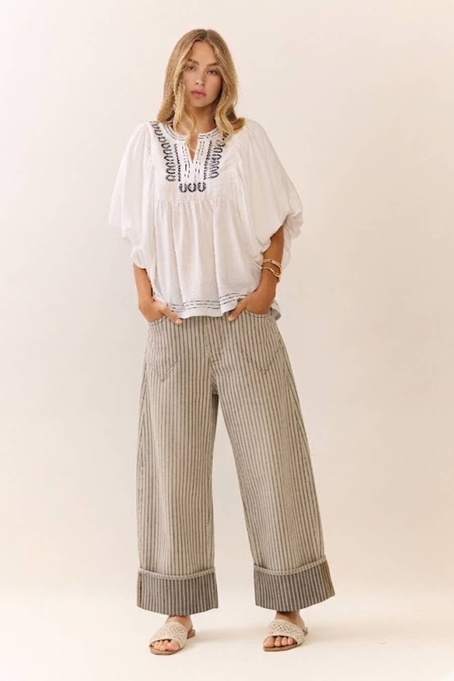 BLAIRE STRIPED BARREL PANTS