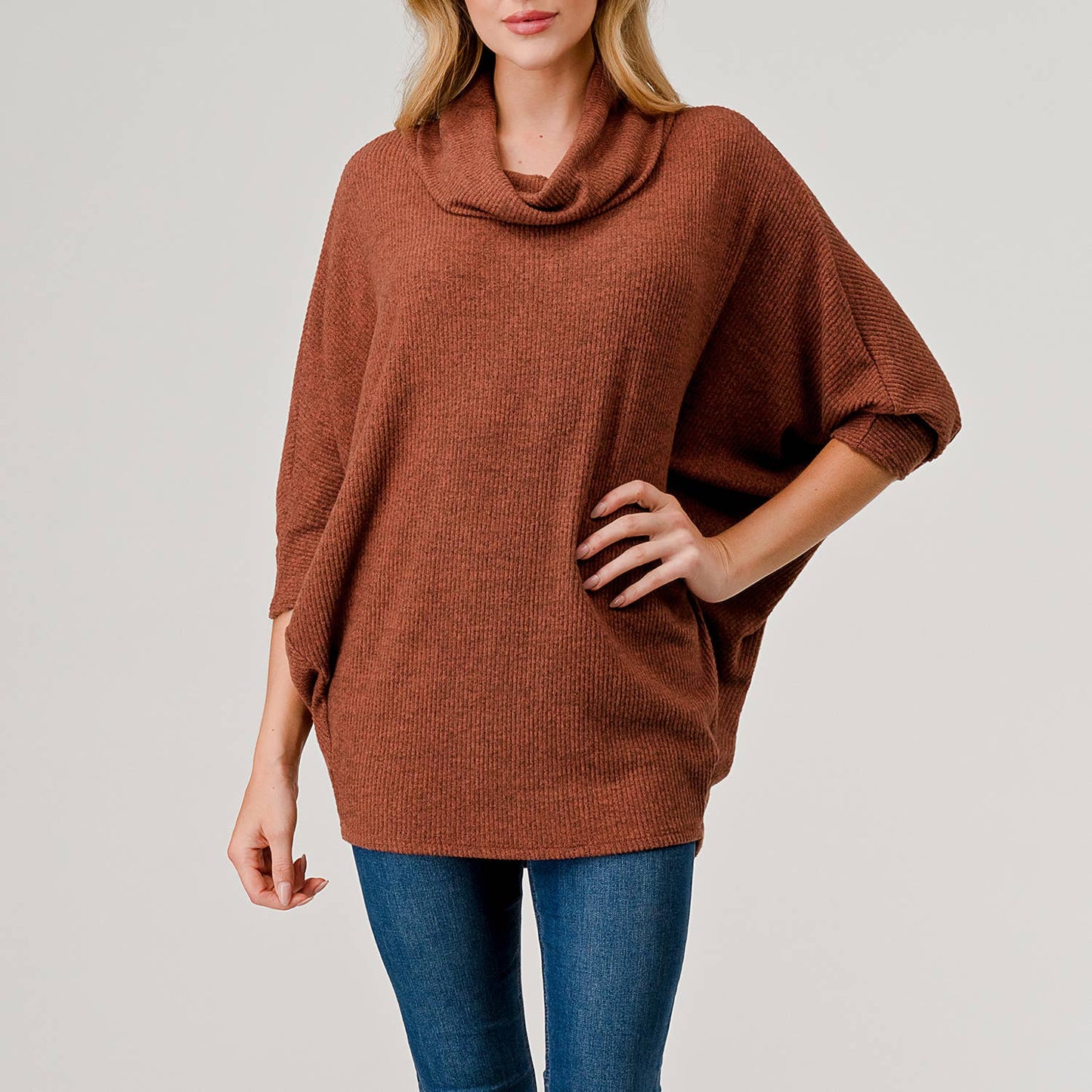 ANN COWL-NECK 3/4 SLEEVE TOP
