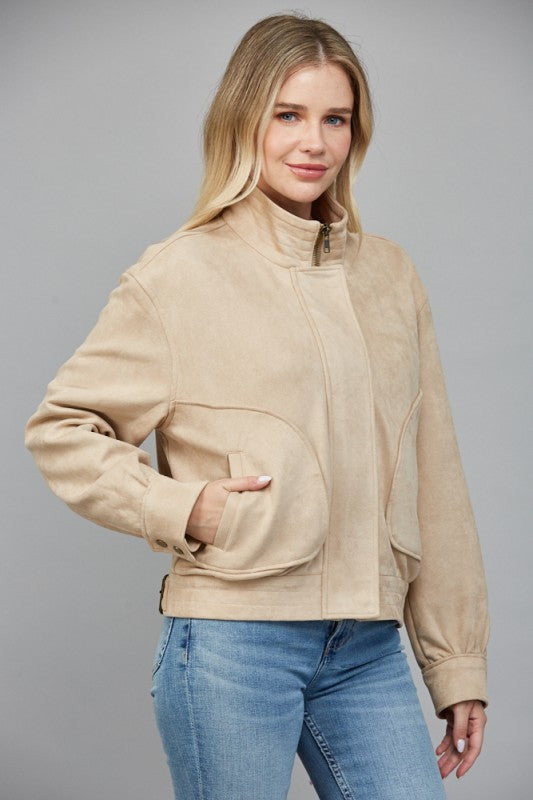 CARISSA FAUX SUEDE BOMBER JACKET