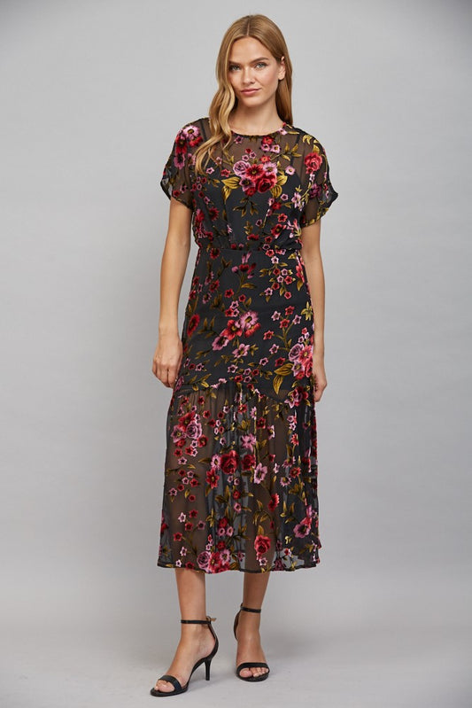 AUBREY VELVET BURNOUT DRESS