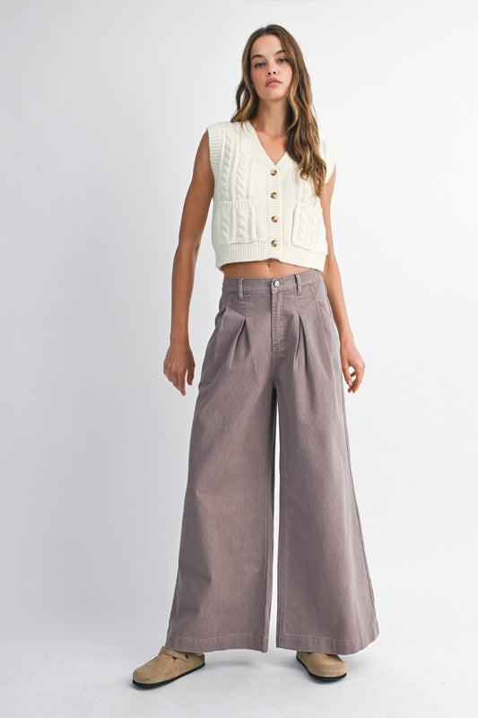 DAHLIA PLEATED WIDE LEG JEANS