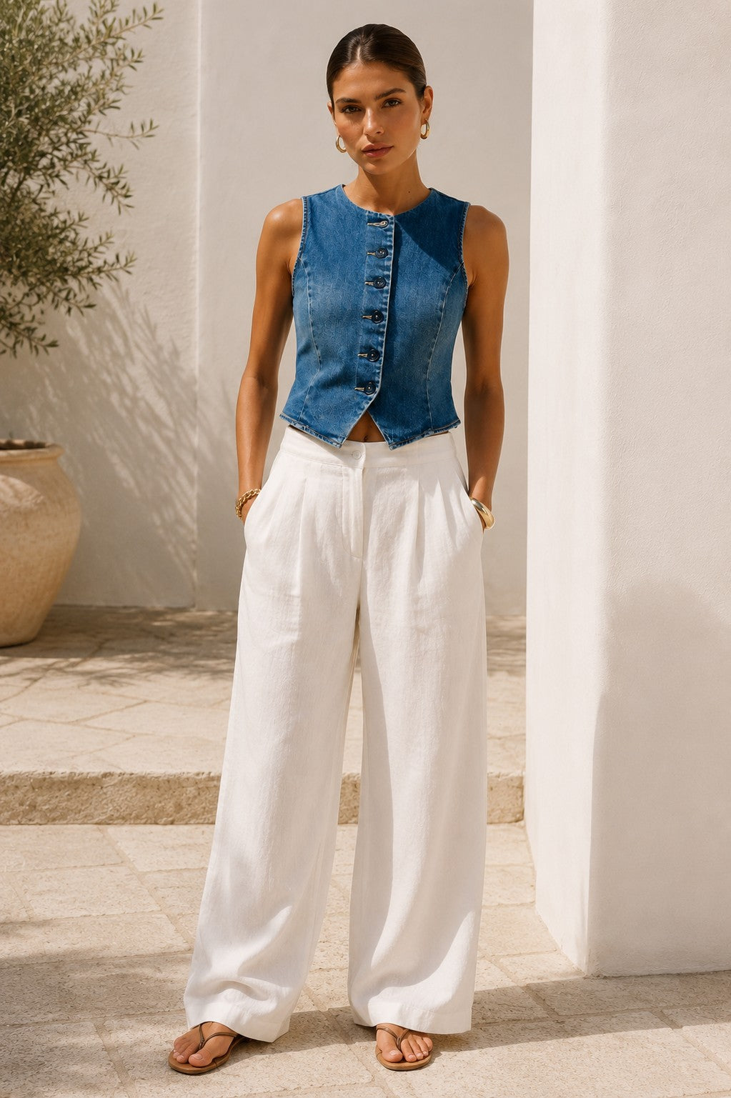 CHARLENE DENIM VEST TOP