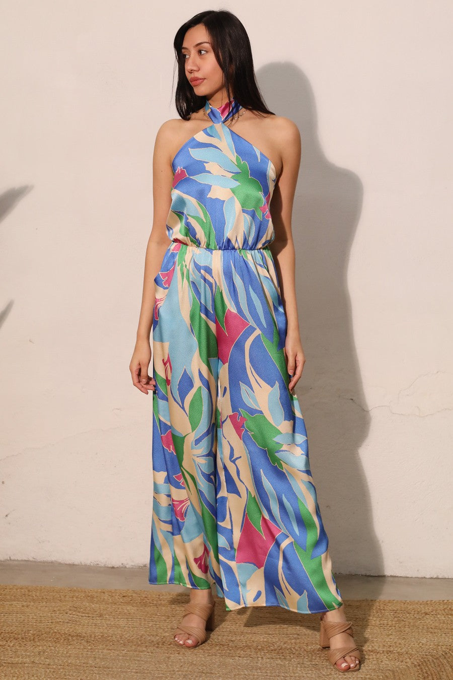 ADRIANA SATIN HALTER JUMPSUIT