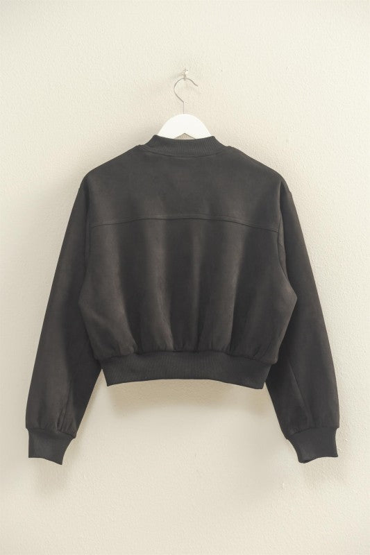 HALLIE FAUX SUEDE BOMBER JACKET