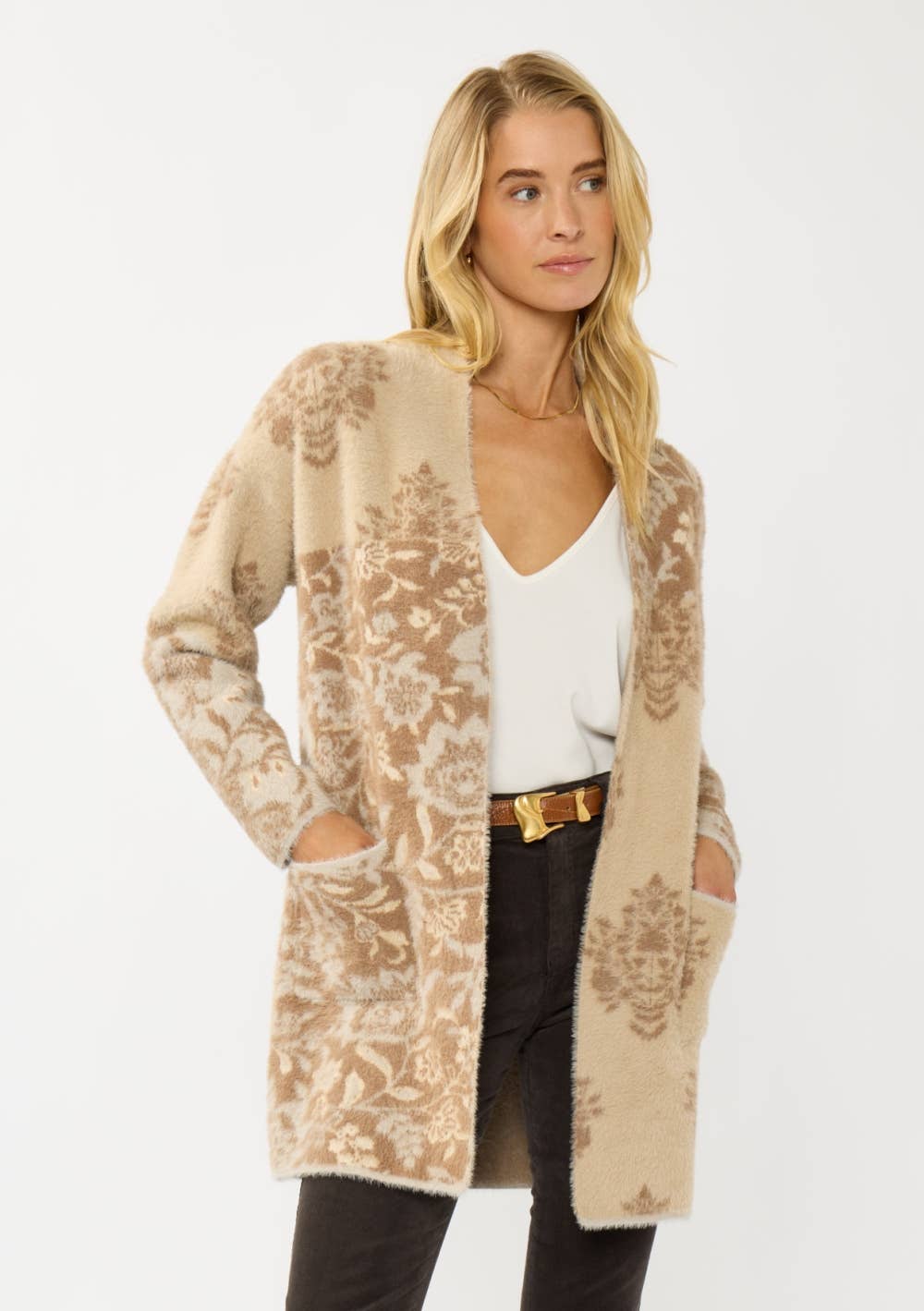 AMY FLORAL OPEN FRONT SWEATER