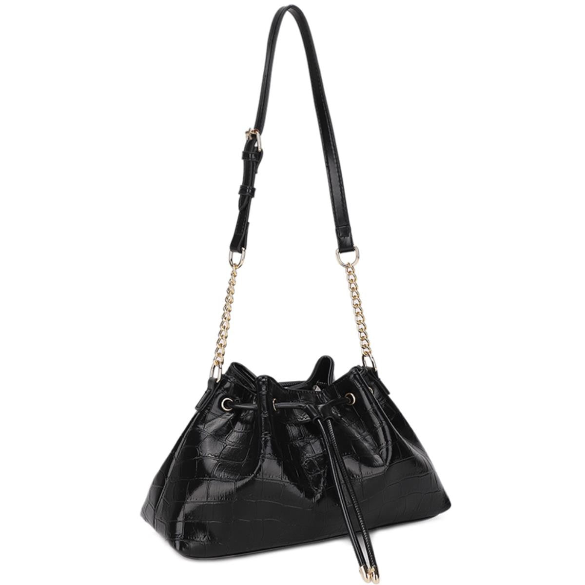 Croc Textured Drawstring Shoulder Crossbody Bag pa-16814