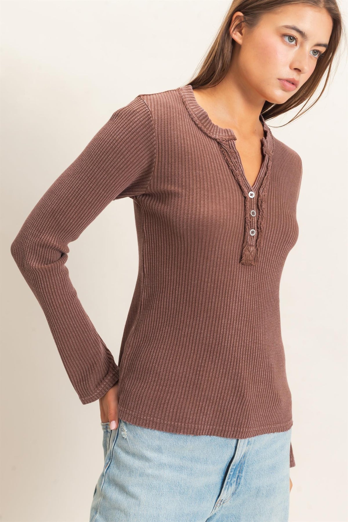 LENORA WAFFLE KNIT HENLEY