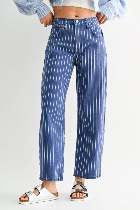ANA STRIPED BARREL JEANS