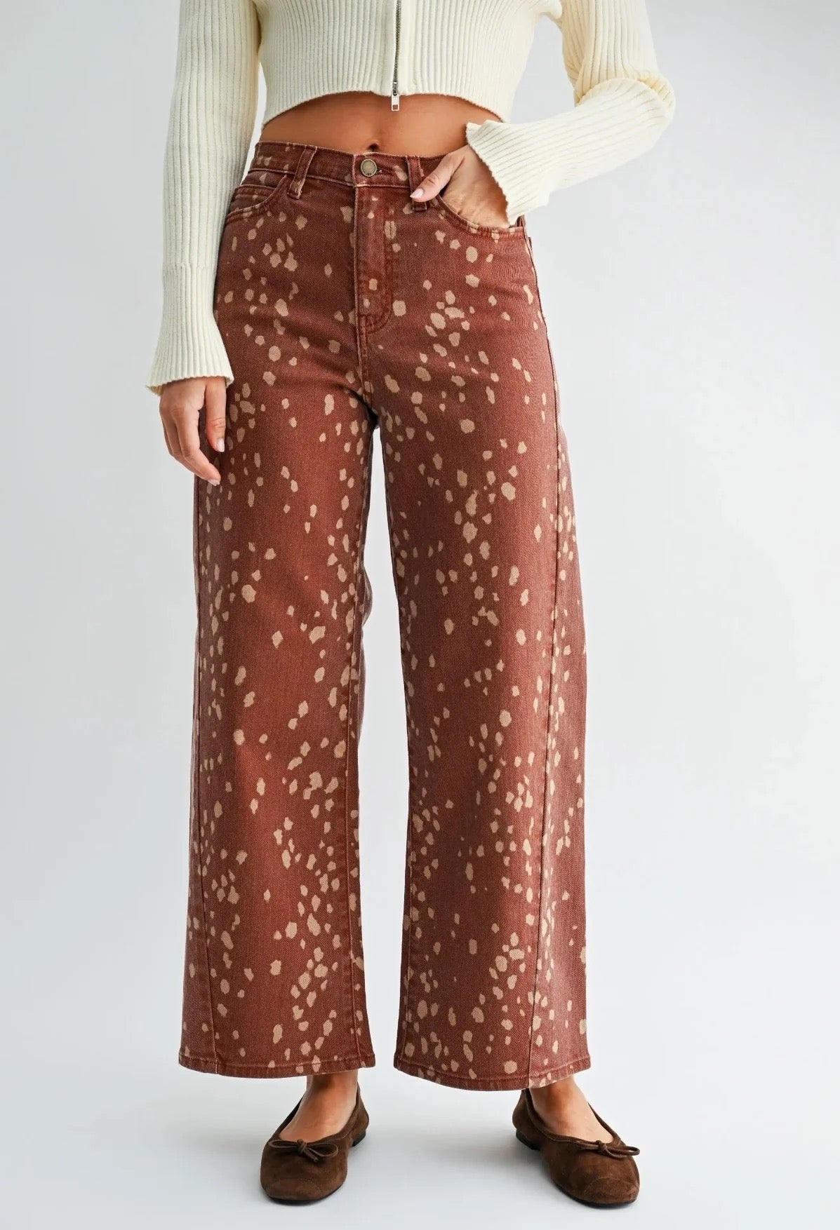 FAWN PRINTED WIDE LEG DENIM