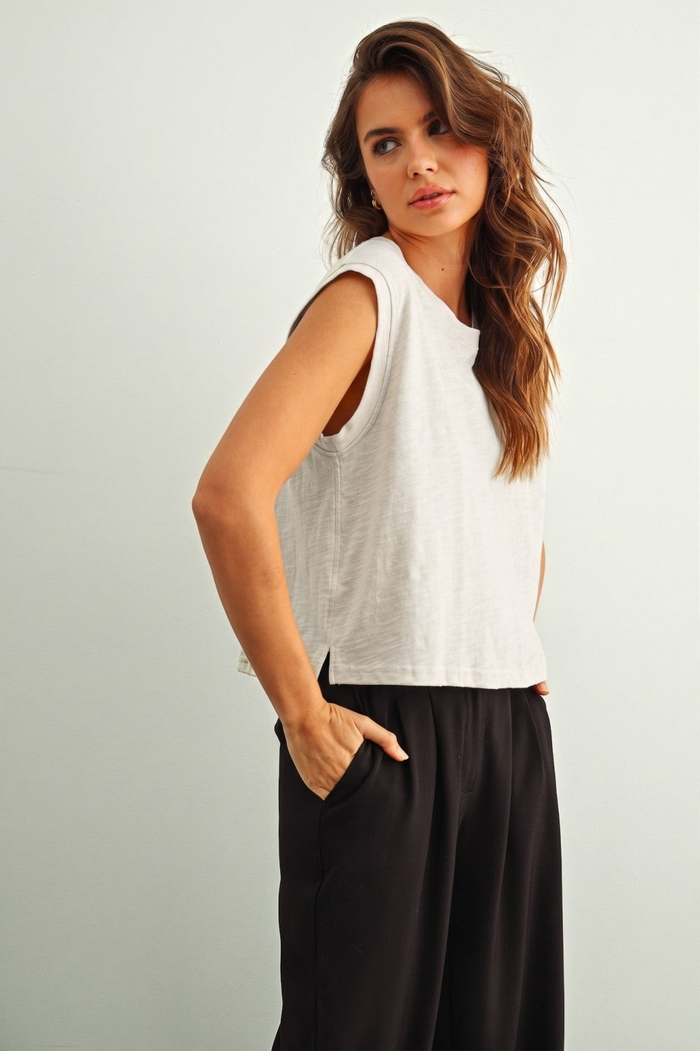 SASHA SLUB SLEEVELESS TEE