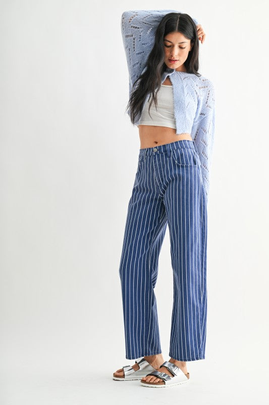 ANA STRIPED BARREL JEANS