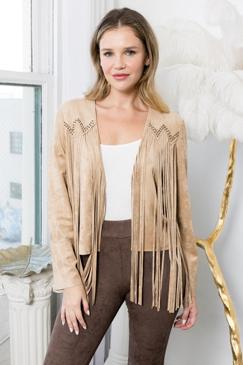 WINIFRED FAUX SUEDE FRINGE JACKET
