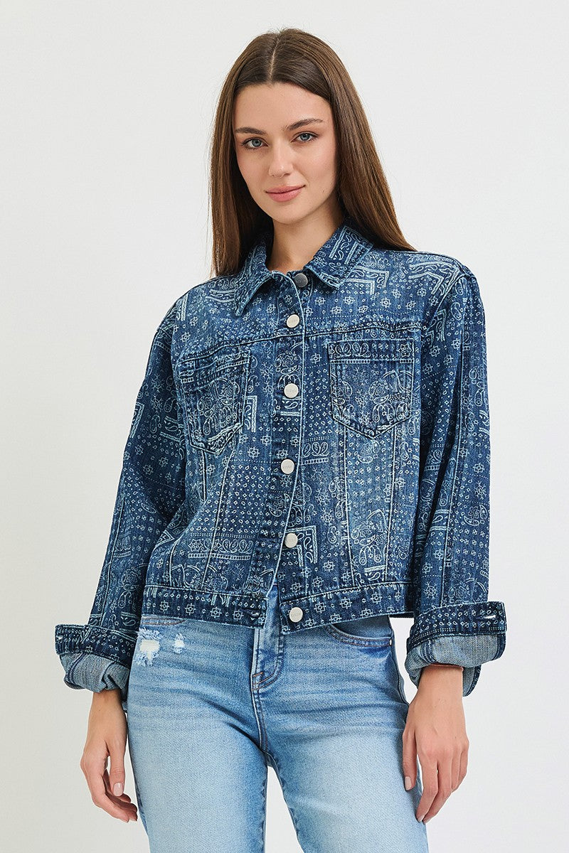 BANDANA PRINTED DENIM JACKET